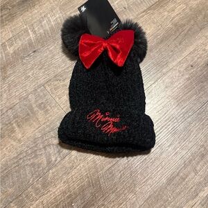 Disney Minnie Mouse Black Beanie with Red Bow
